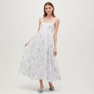 Hill House White and Blue Floral Midi Dress